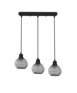 IM1 LAMPARA COLGANTE LINEAL NEGRA VIDRIO BLANCO C/RESORTE 26885B-3P 3L E27