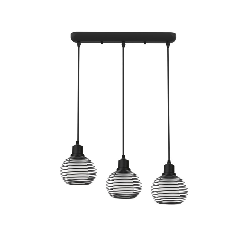 IM1 LAMPARA COLGANTE LINEAL NEGRA VIDRIO BLANCO C/RESORTE 26885B-3P 3L E27