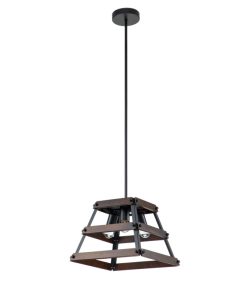 IM1 LAMPARA SUSPENDIDA CUADRO MADERA OSCURO GRANDE HIERRO NEGRO 26924B 3L E27