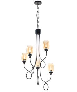 IM1 LAMPARA COLGANTE DEC-1026-5P 5L E27 BRAZOS EN COLOCHO COPA VIDRIO AMBAR