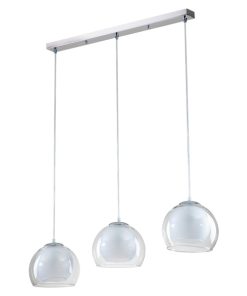 IM1 LAMPARA COLGANTE BASE CROMO LINEAL VIDRIO DOBLE (BLANCO/TRANSPARENTE) T/GLOBO 26932A-3P 3L E27