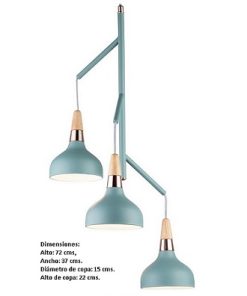 IM3 LAMPARA COLGANTE CAMPANAS  AQUA C/DETALLE DORADO YMADERA 152061P-3GDGN 3L E14