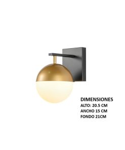 IM1 LAMPARA APLIQUE BASE NEGRA GLOBO DORADO/BLANCO 26435A-1W 1L E27