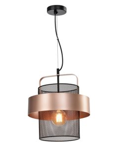 IM1 LAMPARA COLGANTE REJILLA NEGRA ARO EXT.ORO ROSA T-20005BC 1L E27