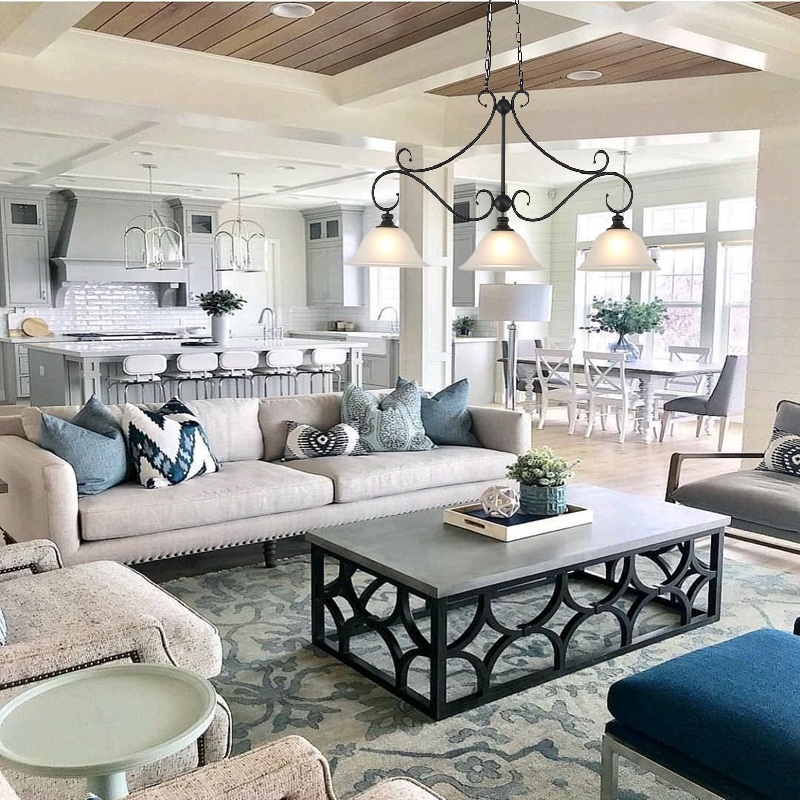 IM1 LAMPARA COLGANTE LINEAL NEGRA CAMPANAS DE VIDRIO BLANCAS T-20054A 3L E27 - Imagen 2