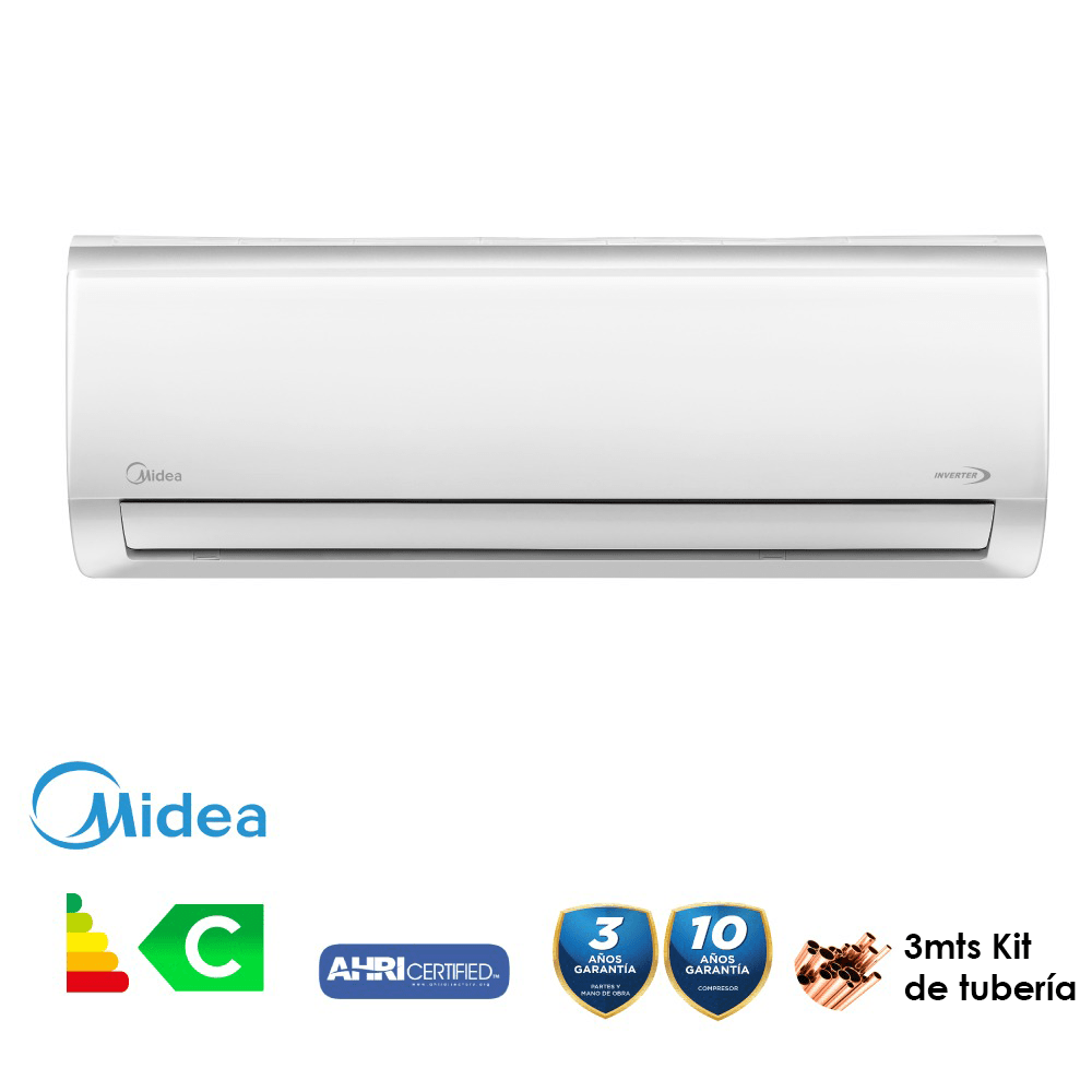 AIRE ACONDICIONADO MINI SPLIT INVERTER 12000 BTU 220V EFICIENCIA 17S R410A MIDEA SILK