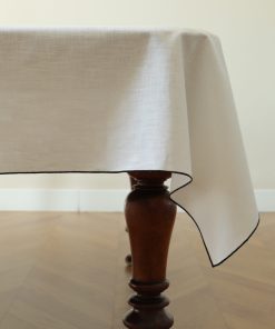 Mantel lino blanco con festón/curvy